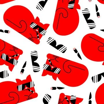 Cool cat with glasses pattern seamless. Serious cat with sunglasses backgro.. Stock Illustration