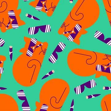 Cool cat with glasses pattern seamless. Serious cat with sunglasses backgro.. Stock Illustration