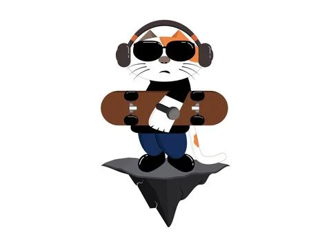 Cool cat with a skateboard Stock Illustration
