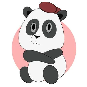 Cool chubby panda sits in a red cap Stock Illustration
