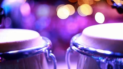 Cool close-up shot of two congas on stage during a performance Stock Footage 47858910