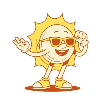 Cool comic yellow sun cartoon character thumb up contoured vector flat illu.. Stock Illustration