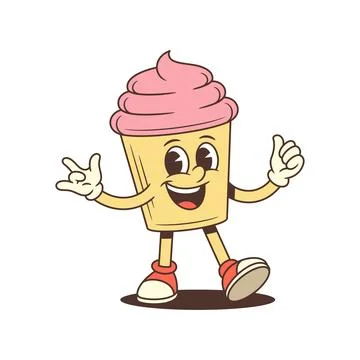 Cool Cupcake Character Rock Hand Cartoon Vector Illustration Stock Illustration