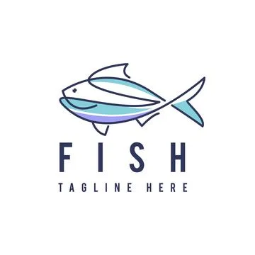 Cool custom blue fish logo design vector isolated on white background Stock Illustration