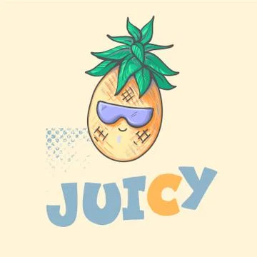 Cool cute summer pineapple with sun glasses and leaves smiling vector Stock Illustration