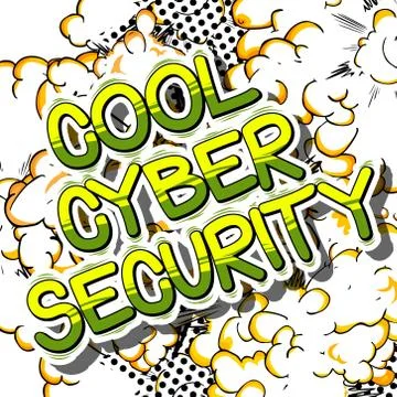 Cool Cyber Security - Comic book style word on abstract background. Stock Illustration