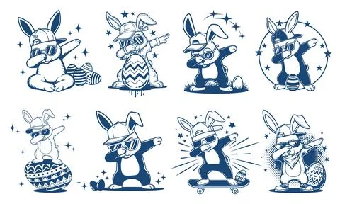 Cool dabbing easter bunny illustration rabbit sunglasses line art design Stock Illustration