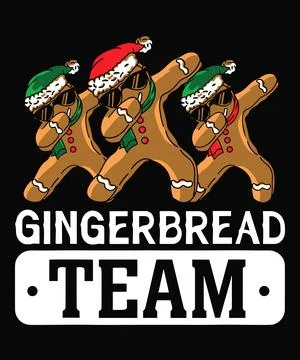 Cool Dabbing Gingerbread Squad Wearing Festive Santa Hats For Fun Holiday Cel Stock Illustration
