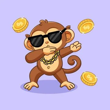 Cool Dabbing Monkey with Sunglasses  Flying Coins in Dabbing Style Stock Illustration