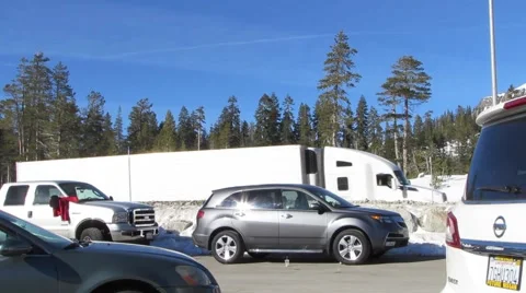Cool Day at a Snowy Mountain Rest Stop Stock Footage 45601525