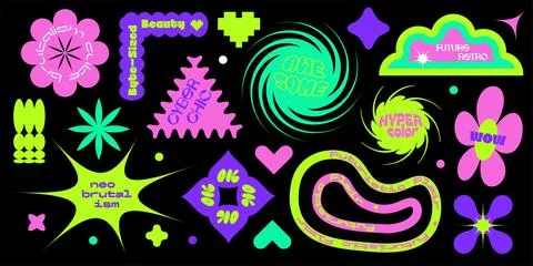 Cool Distorted Abstract Geometric Labels Set. Collection of Sticker Shapes Stock Illustration