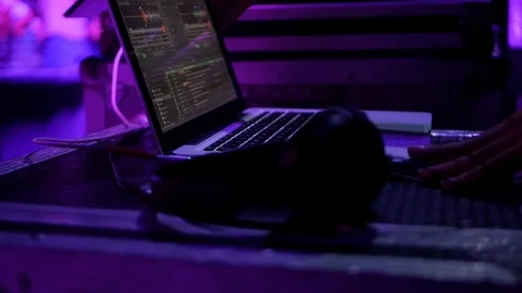 Cool dj behind the computer Stock Footage 90085567