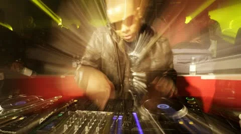 Cool dj behind the turntables Stock Footage 10870405
