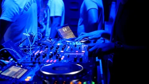 Cool dj behind the turntables Stock Footage 108049077