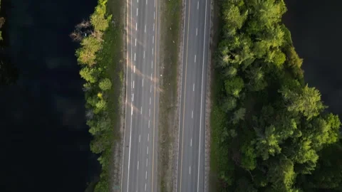 Cool down to up Drone flight of Highway 11 and Muskoka Ontario Canada Stock Footage 314233619