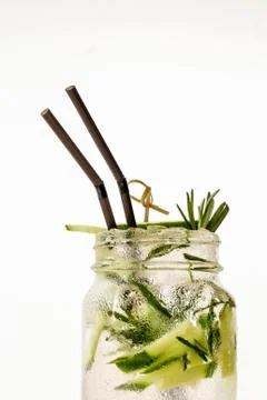 A cool drink of Mojito on the table. White backdround Stock Photos