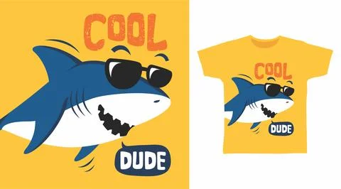 Cool dude shark design vector illustration ready for print on t-shirt. 스톡 일러스트