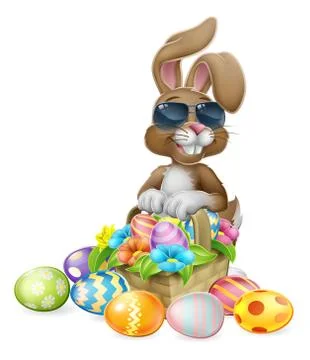 Cool Easter Bunny Rabbit Eggs Hunt Basket Cartoon Stock Illustration