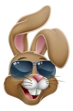 Cool Easter Bunny Rabbit in Shades Cartoon Stock Illustration