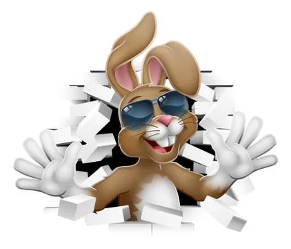 Cool Easter Bunny Rabbit in Shades Breaking Wall Stock Illustration