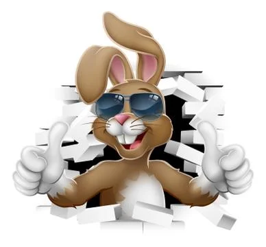 Cool Easter Bunny Shades Thumbs Up Breaking Wall Stock Illustration
