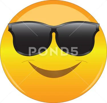 Cool emoji in shades. Yellow smiling face emoticon wearing sunglasses ...