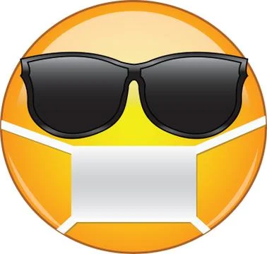 Cool emoticon wearing a mask. Yellow emoji wearing sunglasses and health mask Stock Illustration