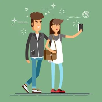 Cool flat character design on young hipster Stock Illustration