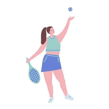Cool flat vector character design with female tennis player. Professional Stock Illustration