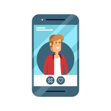 Cool flat vector concept on online application dating user. Phone with dating Stock Illustration