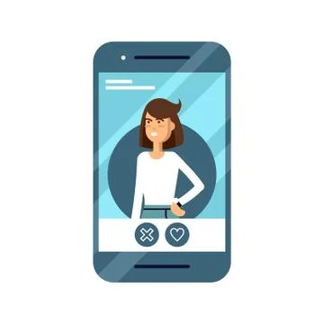 Cool flat vector concept on online application dating user. Phone with dating Stock Illustration