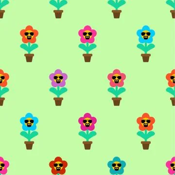 Cool Flower in pot pattern seamless. vector background Stock Illustration