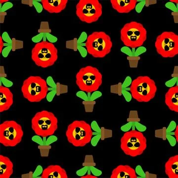 Cool Flower in pot pattern seamless. vector background Stock Illustration