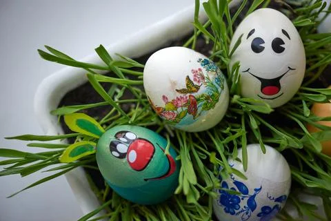 Cool funny blue easter egg with ears Stock Photos