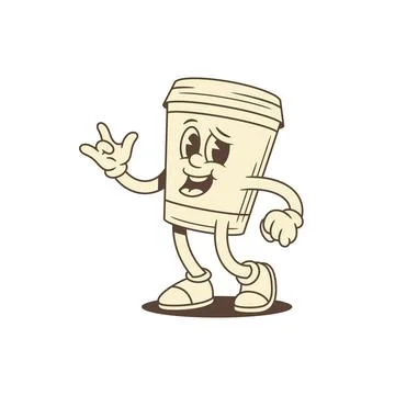 Cool funny coffee paper cup cartoon character rock gesture contoured vector.. Stock Illustration