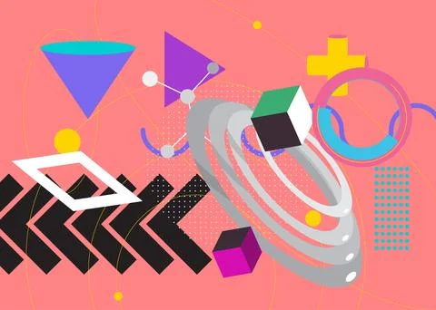Cool geometrical graphic retro theme cover. Minimal geometric elements post.. Stock Illustration