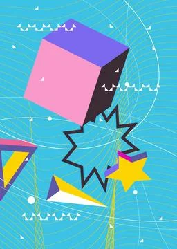 Cool geometrical graphic retro theme cover. Minimal geometric elements post.. 스톡 일러스트