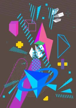 Cool geometrical graphic retro theme cover. Minimal geometric elements post.. Ilustração Stock