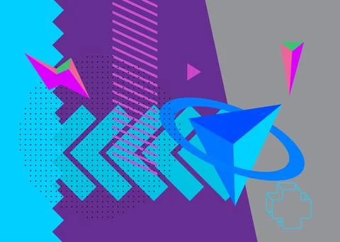 Cool geometrical graphic retro theme cover. Minimal geometric elements post.. Ilustração Stock