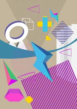 Cool geometrical graphic retro theme cover. Minimal geometric elements post.. Ilustração Stock