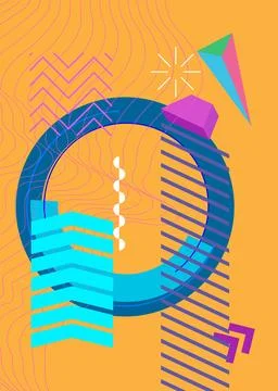 Cool geometrical graphic retro theme cover. Minimal geometric elements post.. Ilustração Stock