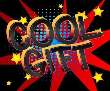 Cool Gift Comic book style cartoon words on abstract comics background. Stock-Illustration