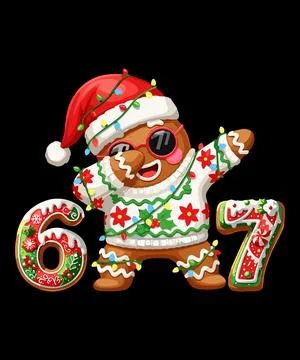 Cool Gingerbread Man Dabbing In Festive Holiday Sweater Celebrating Magical C Stock Illustration