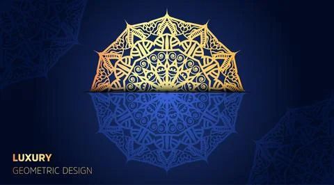 Cool gradient blue color mandala art background template Stock Illustration