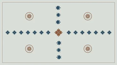 A cool gray field presents a centered rust flower surrounded by blue leaves.. Stock Illustration
