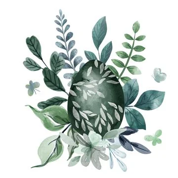 Cool green floral easter composition with eggs Stock Illustration