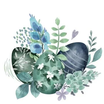 Cool green floral easter composition with eggs Stock Illustration