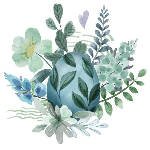 Cool green floral easter composition with eggs Stock Illustration