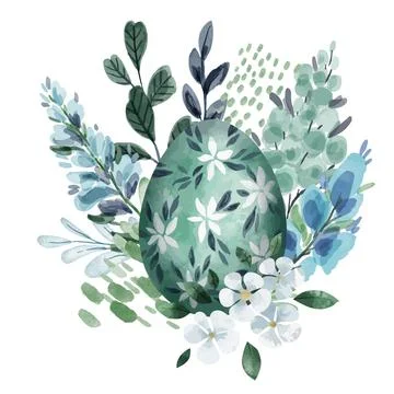 Cool green floral easter composition with eggs Stock Illustration