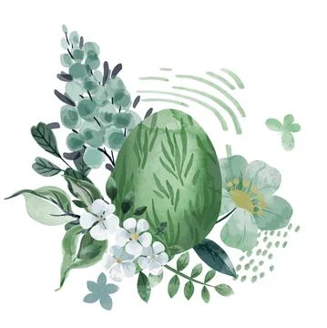 Cool green floral easter composition with eggs Stock Illustration